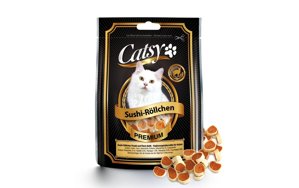 Catsy Collation pour chat Rouleaux de sushi au poulet et au poisson, 50 g