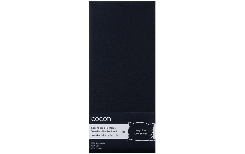 COCON Taie d'oreiller Renforcé 100 x 65 cm, Bleu marine, 2 pcs