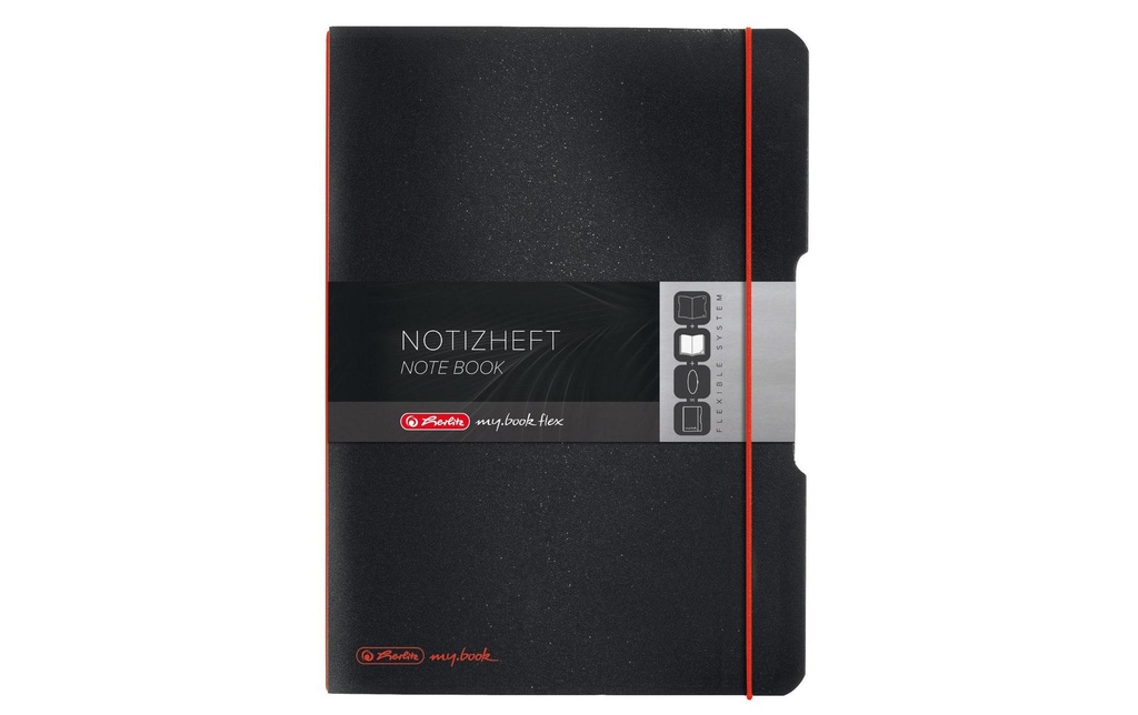 Herlitz Carnet de notes my.book flex A5, À carreaux, Noir/Rouge