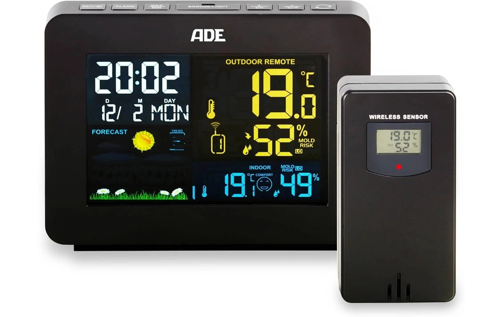 ADE Station météo avec capteur extérieur sans fil Noir