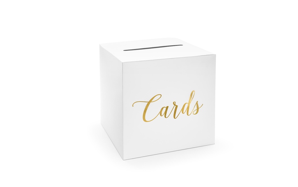Partydeco Accessoires de mariage Cartes de la boîte à cartes 24 x 24, blanc/or