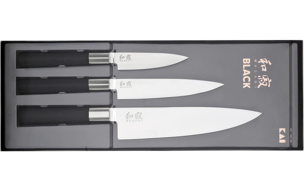 Kai Couteau de chef Wasabi 3 pièces. Noir