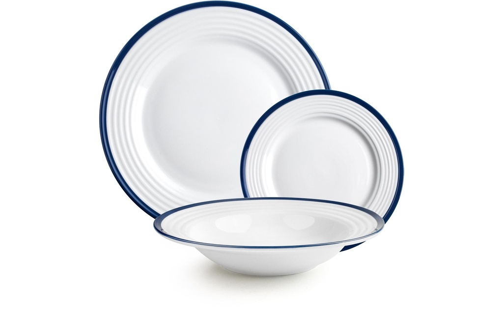 Ibili Set d'assiettes Provence 27.1-22.8-19.5 cm 12 pièces, Bleu/Blanc
