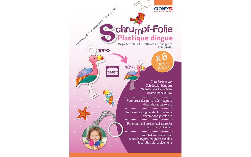 Glorex Film rétractable Transparent, A4, 5 feuilles