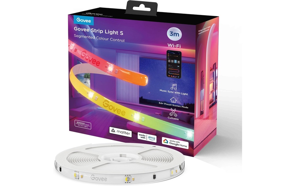 Govee Bande lumineuse LED, 3m, Matter, WiFi, BT, RGBIC