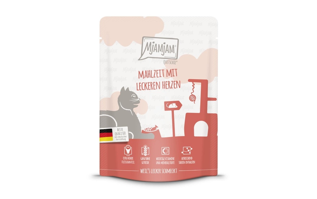 Mjamjam Alimentation humide Repas Quetschie avec des cœurs, 300 g