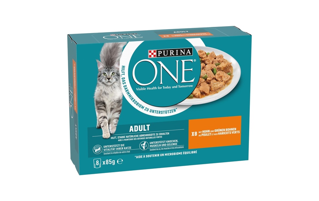 Purina ONE Alimentation humide ADULT en sauce poulet/haricots, 8 x 85g