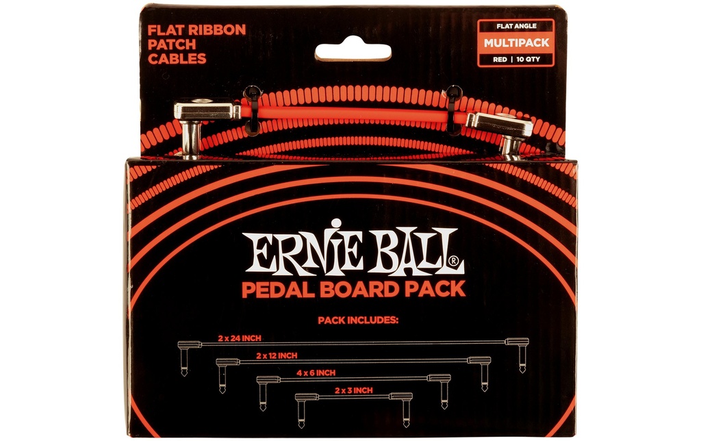 Ernie Ball Câble patch 6404 Flat Ribbon, Multipack – 10 pièces, Rouge