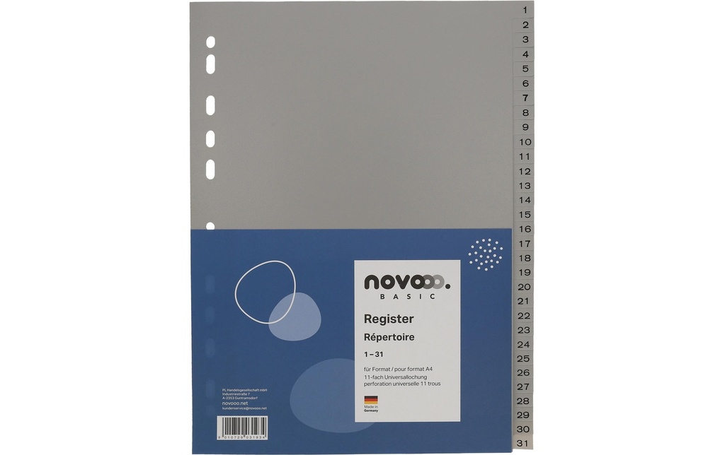 novooo. Registre A4, 1 rangée, 1-31 Gris