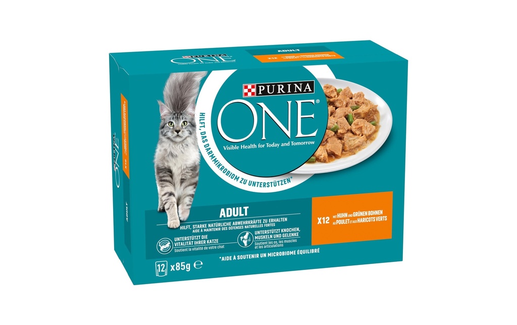 Purina ONE Alimentation humide ADULT en sauce poulet/haricots, 12 x 85g