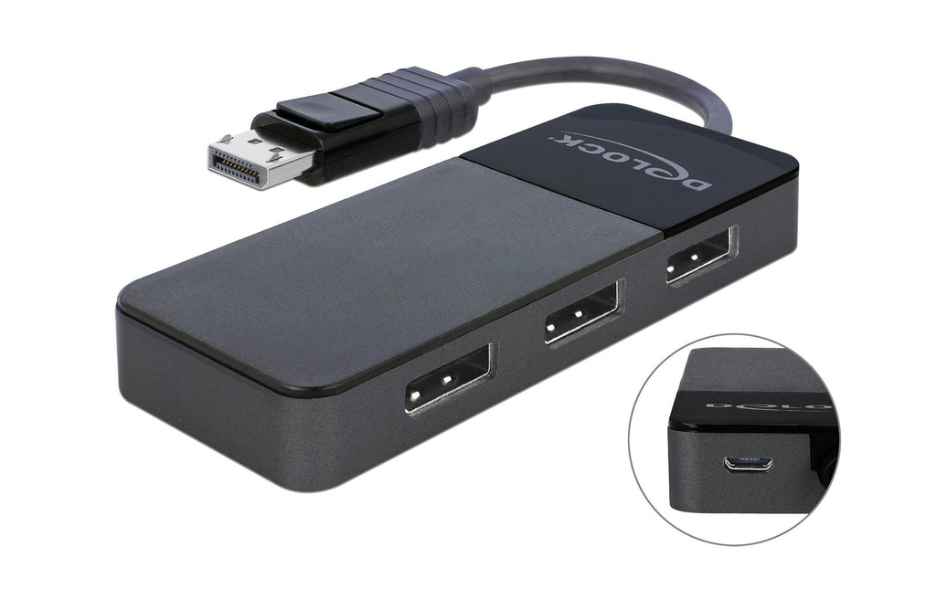 Delock Diviseur de signaux à 3 ports Displayport, 4K/60Hz prend en charge la TMS