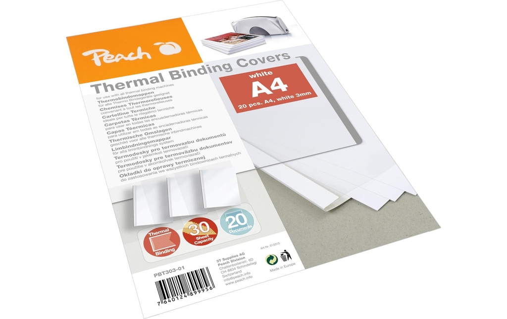 Peach Couverture de brochure pour 30 feuilles, 200 g/m², 20 pièces, blanc