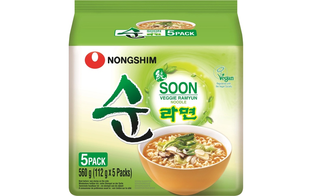 Nongshim Soon Soupe de nouilles végétariennes 5 x 112 g