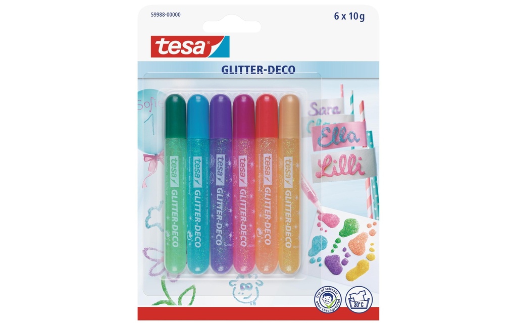 tesa Crayon à paillettes Deco 6 tubes à 10 g
