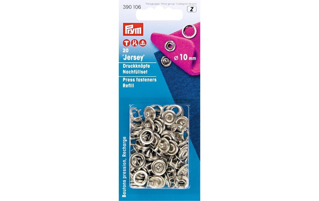 Prym Boutons poussoirs Anneau en jersey Argent, 10 mm, 20 pièces