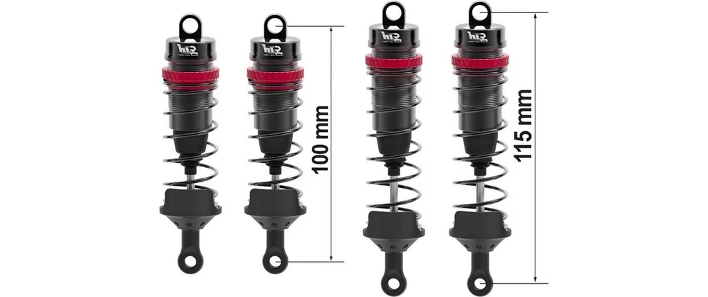 Hobbytech Kit de 4 amortisseurs Big Bore en aluminium + supports