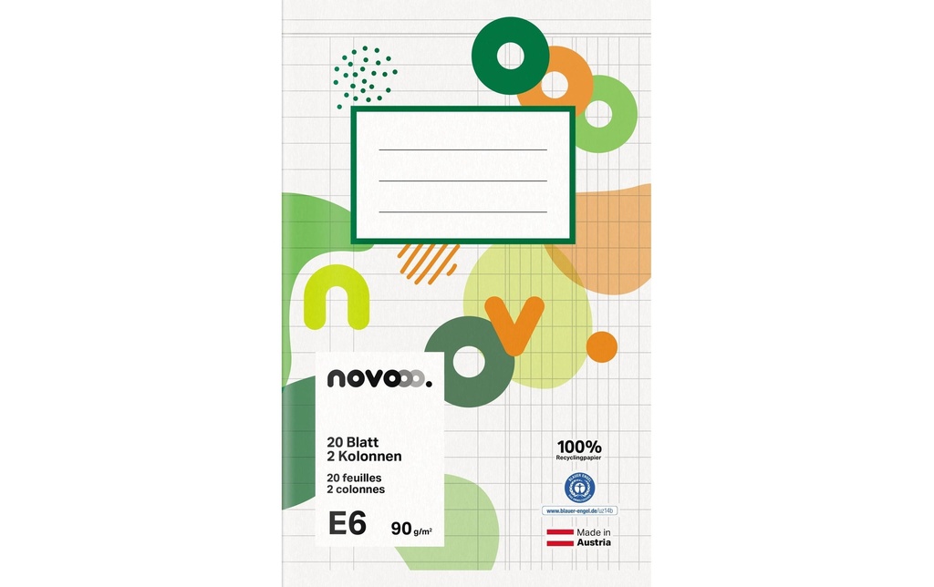 novooo. Cahier E6, 2 colonnes 90 g E6, Différentes linéatures