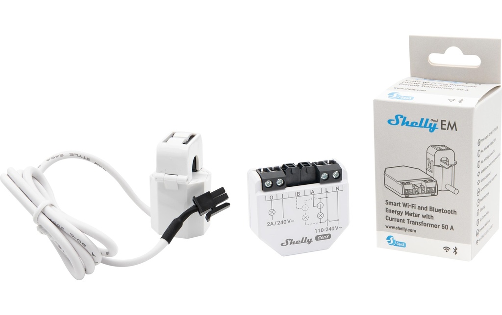 Shelly EM WiFi-Energy Meter Gen3 y compris borne de transformateur de courant 50 A