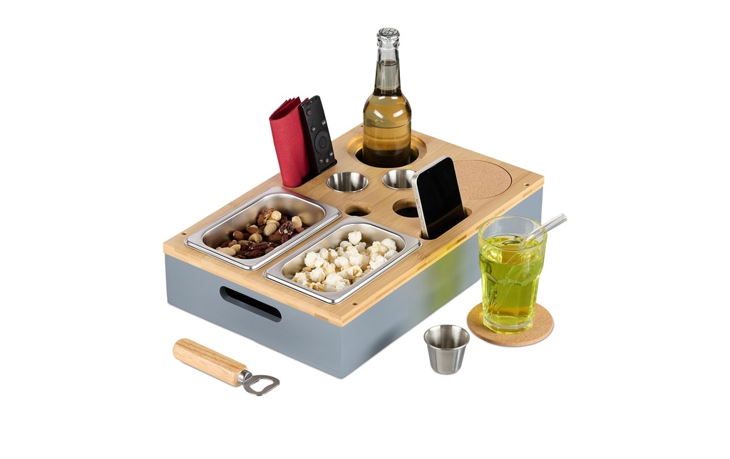 relaxdays Plateau de service argent/marron
