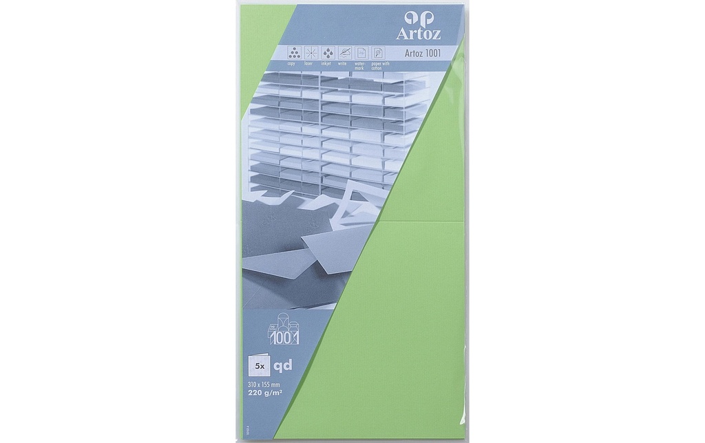 Artoz Carte vierge 1001, 15.5 x 15.5 cm, 5 feuilles, vert bouleau