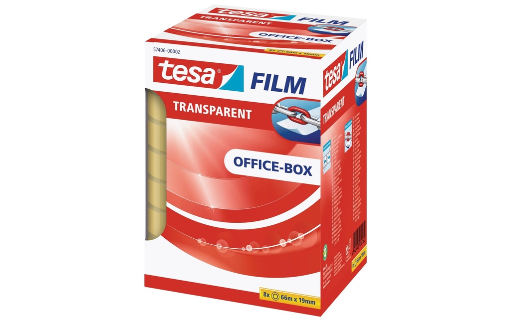 tesa Ruban adhésif 19 mm x 66 m, Transparent, 8 rouleaux