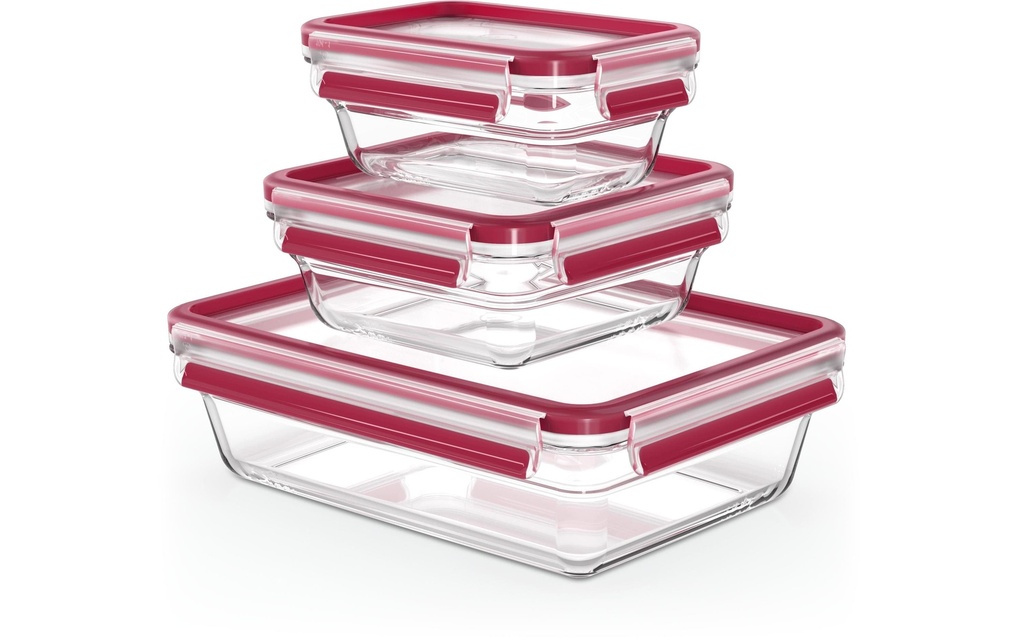 Emsa Récipients à provisions Clip & Close Eco En 3 parties, Transparent/Rouge