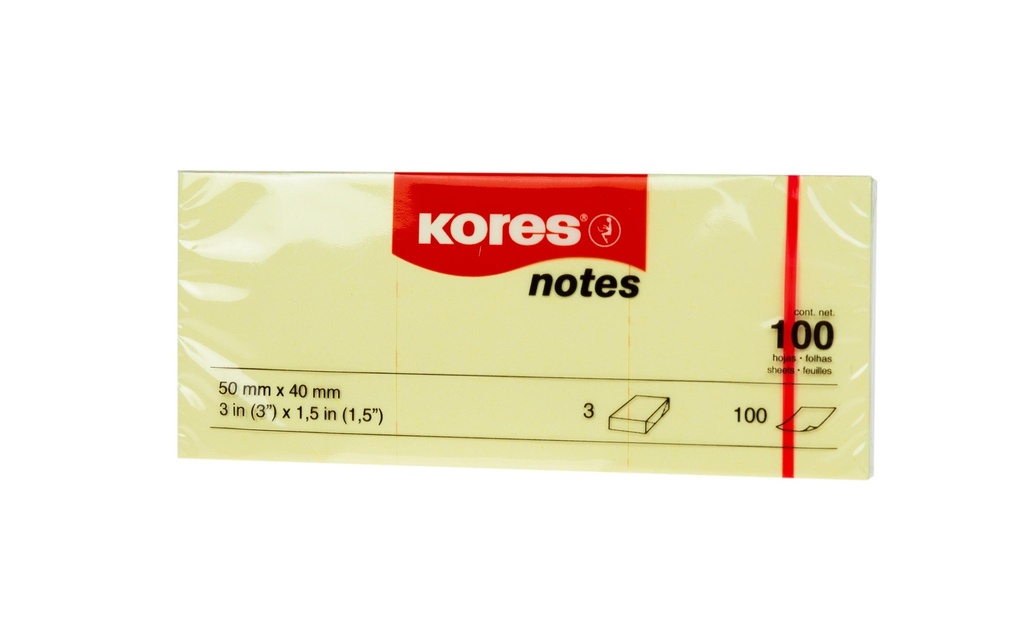 Kores Fiche de bloc-notes 5040, 5 x 4 cm, 3 blocs, Jaune
