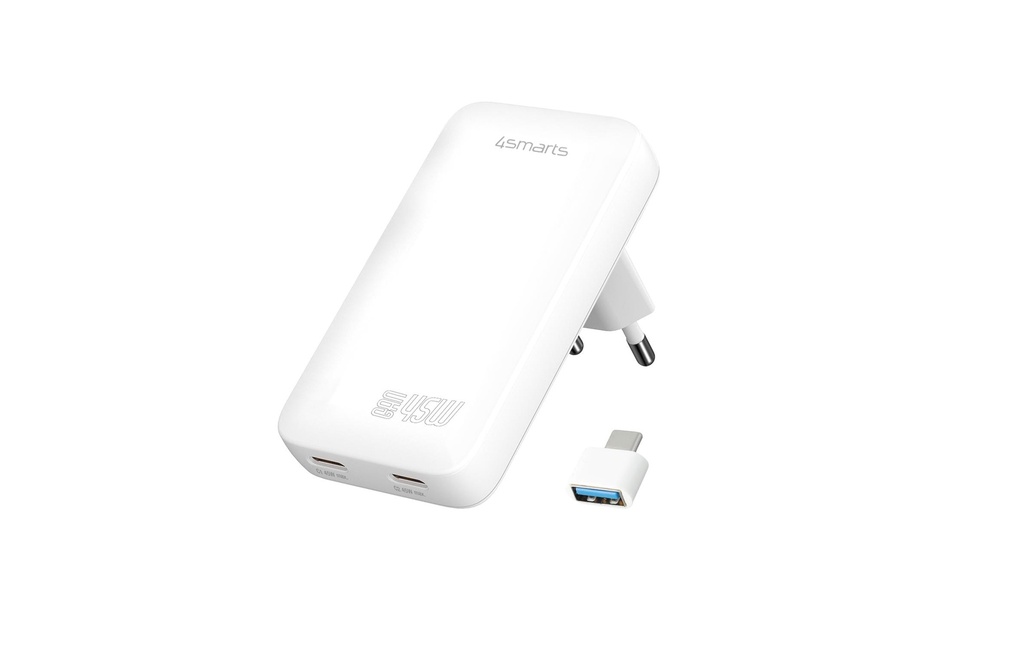4smarts Chargeur secteur FlatPlug Slim Dual 45W GaN 2C, blanc