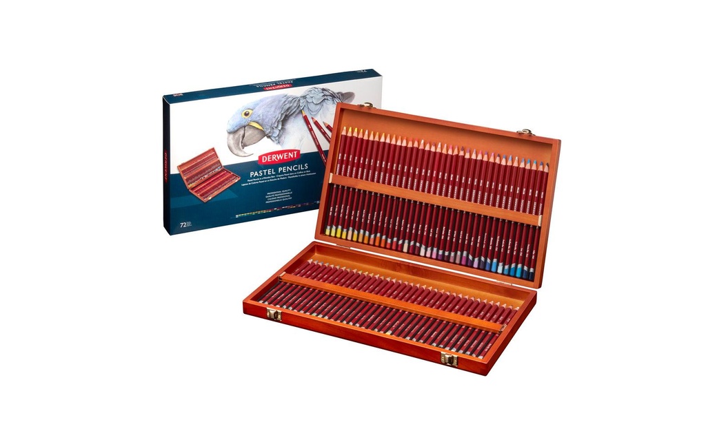 Derwent Set cadeau de crayons pastel dans une boîte en bois, 72 pièces