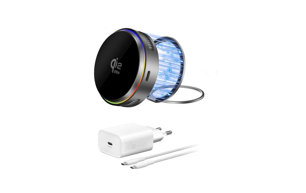4smarts Kit chargeur Qi2 25W / MagSafe avec refroidissement RVB, gris spatial