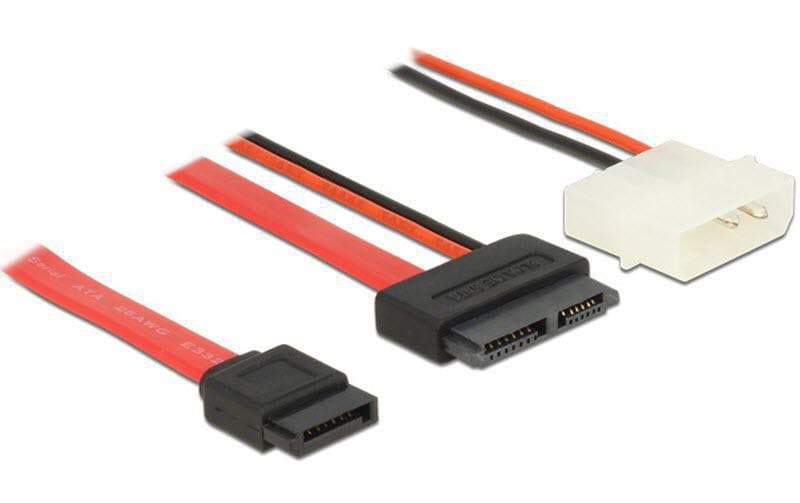 Delock Câble slim-SATA rouge, électricité Molex, 50 cm