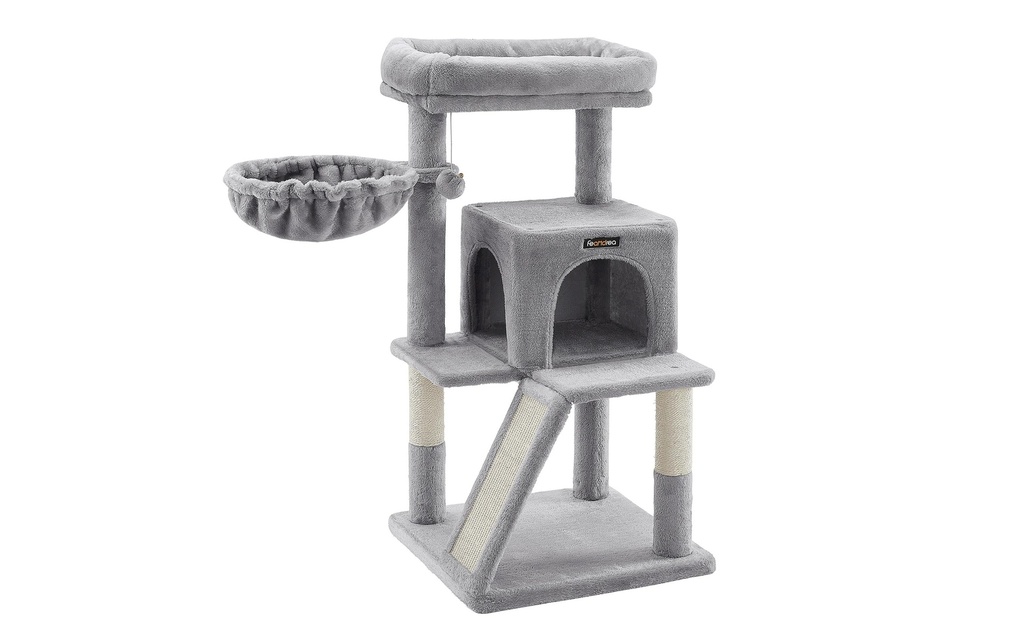 Feandrea Arbre à chat avec planche à gratter, 96 cm, gris/beige