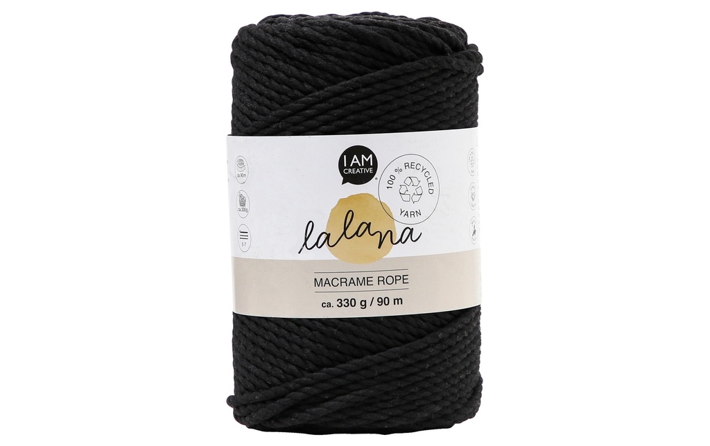 lalana Laine Corde à macramé 3 mm, 330 g, Noir