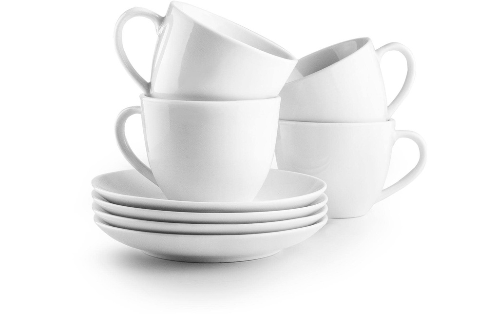 Ibili Set de tasses avec soucoupe Castilla 310 ml, 4 Pièce/s, Blanc