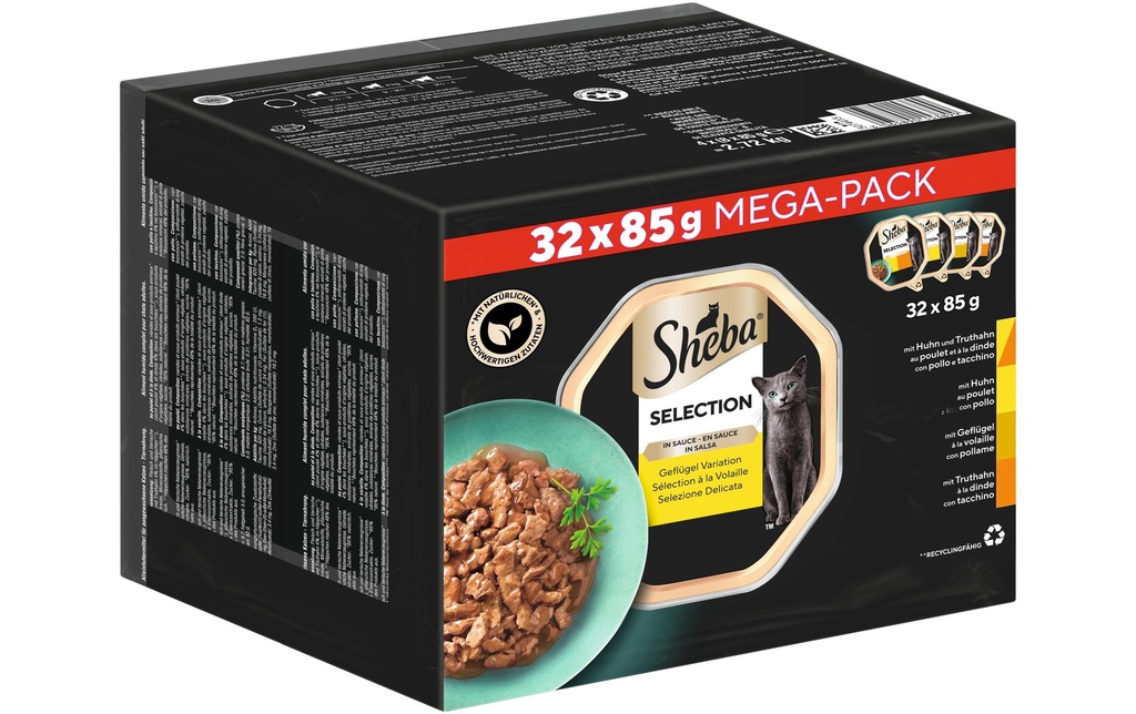 Sheba Alimentation humide Sélection en sauce, variation de volaille, 32 x 85 g