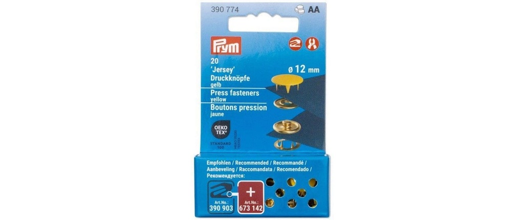Prym Boutons poussoirs Jersey 12 mm, jaune