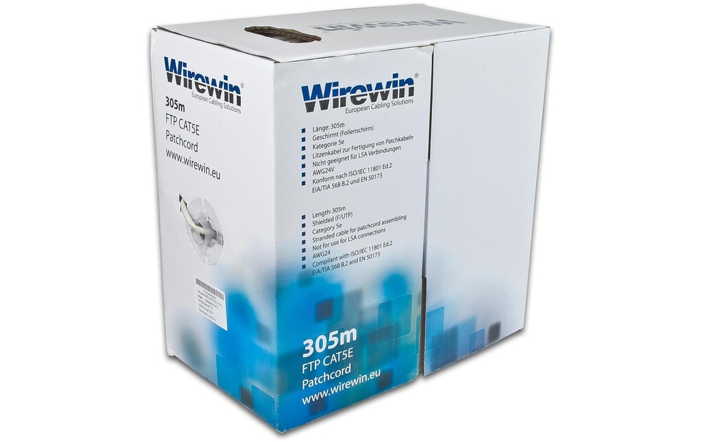 Wirewin Câble de renvoi VKBOX KAT5E PATCH Cat 5e, F/UTP, 305 m, Gris