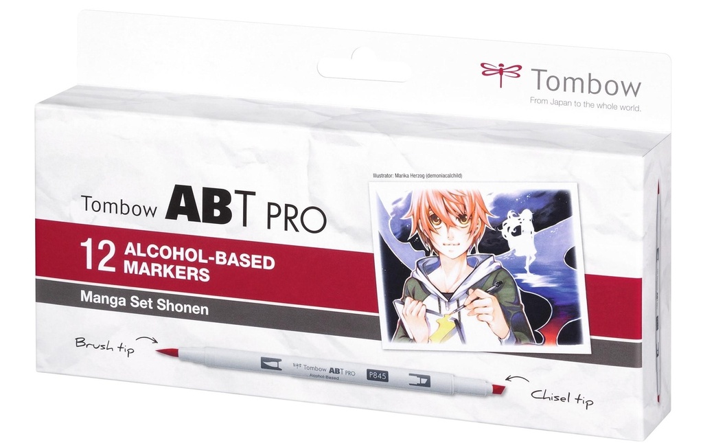 Tombow Brushpen Manga Set Shonen, Boîte, lot de 12