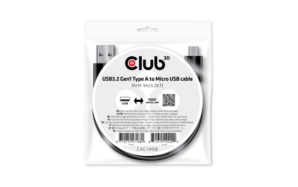 Club 3D Câble USB CAC-1408 USB-A - Micro-USB B 1 m