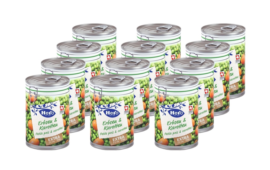 Hero Boîte Petits pois & carottes extra fins 12 x 420 g