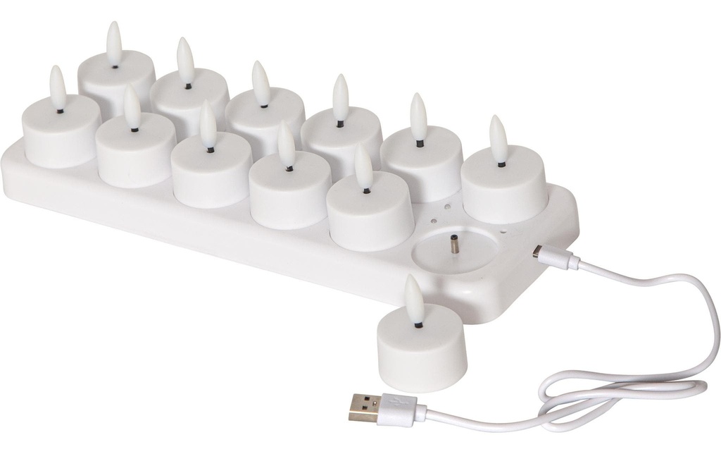 Star Trading Set de bougies à chauffe-plat LED Flamme Charge 12er, Blanc
