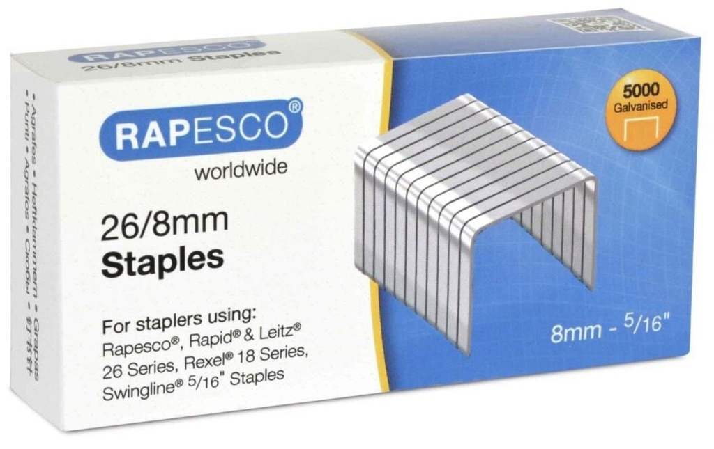 Rapesco Agrafe 26 / 8 mm, 5000 pièces