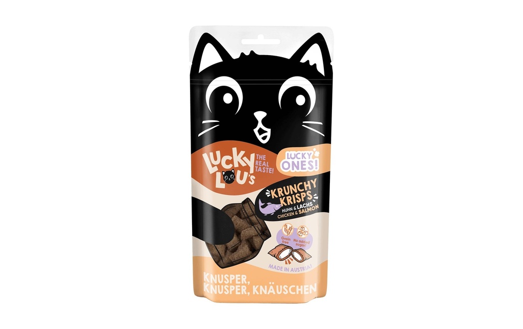 Lucky Lou Collation pour chat Lucky Ones Krunchy Krisps Poulet &amp; Saumon, 60g