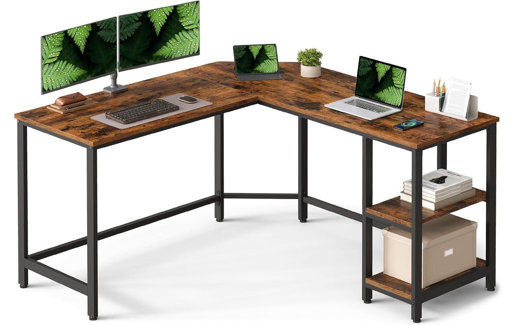 VASAGLE Table en forme de L 138 x 138 cm Marron
