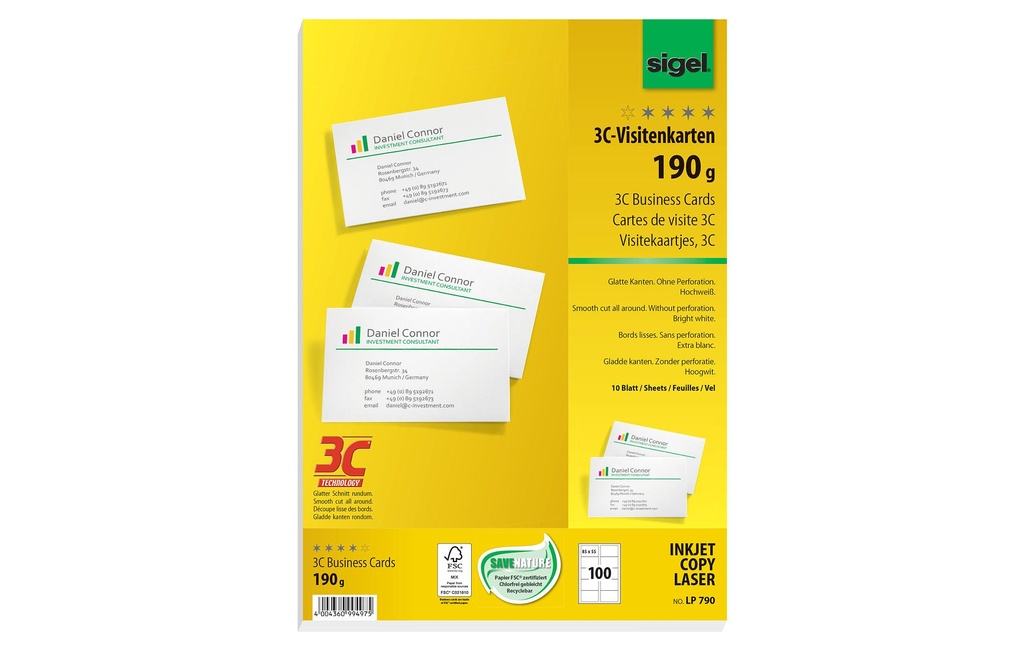 SIGEL Cartes de vis.3C-Tech.blanc 10 (10 pces)