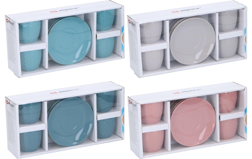 alpina Set à espresso avec soucoupes 4 pièces, Assortiment