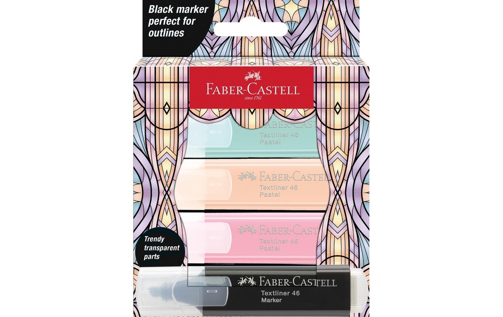 Faber-Castell Surligneur Glassy pastel Etuis de 4 couleurs, assortis