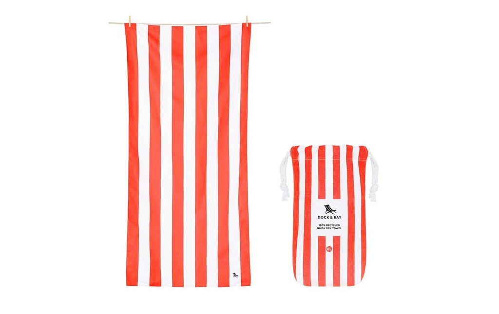 Dock & Bay Serviette de plage Cabana 200 cm x 90 cm, Blanc, Rouge