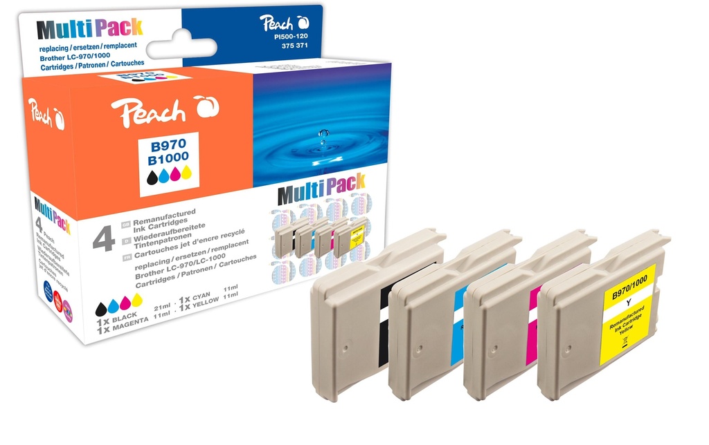Peach Kits d’encre Brother LC-1000/970 XL BK, C, M, Y