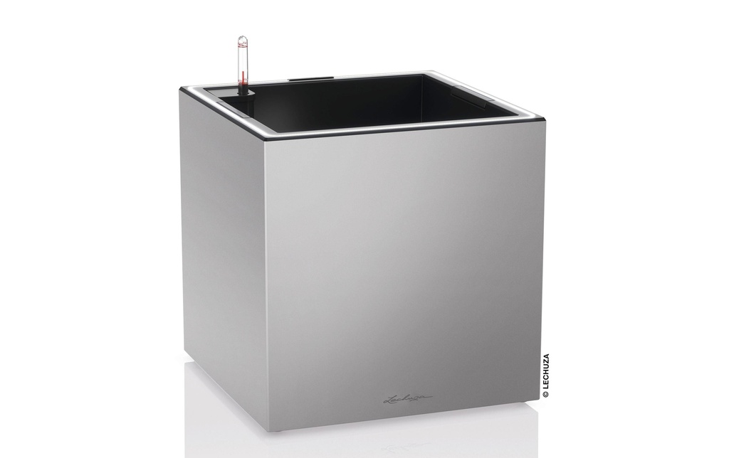 Lechuza Pot de fleur Canto Premium 40 Low LED, Argenté, haute brillance